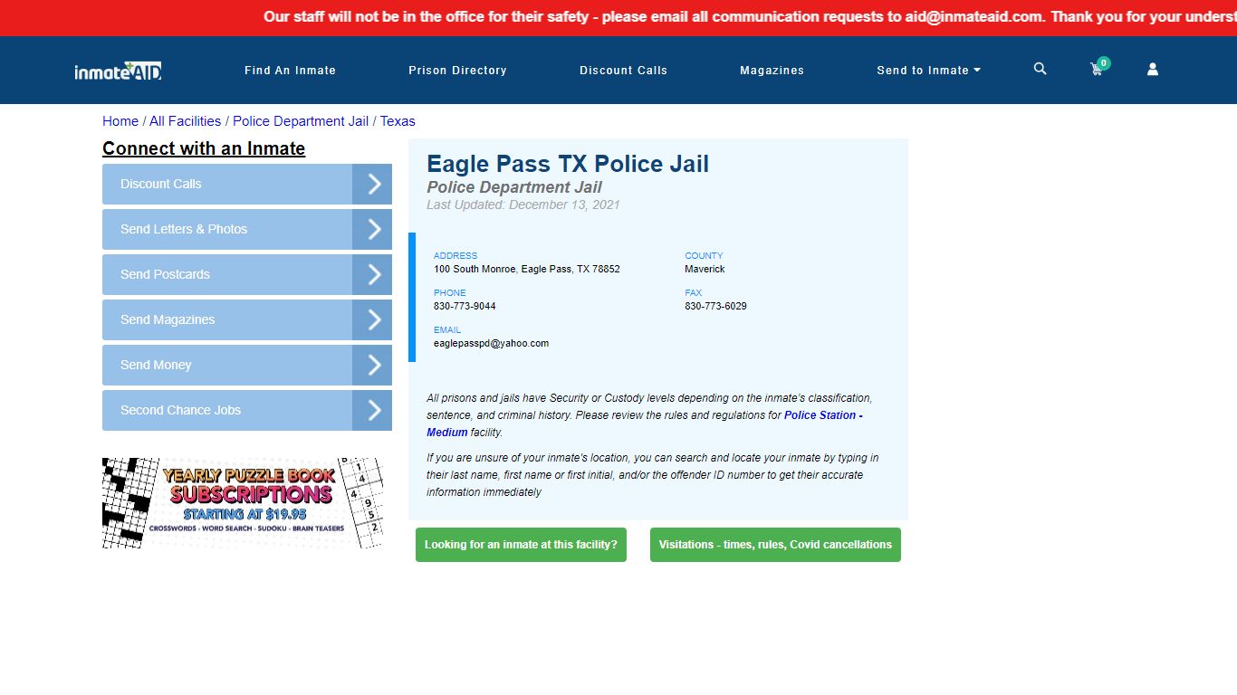 Eagle Pass TX Police Jail & Inmate Search - Eagle Pass, TX